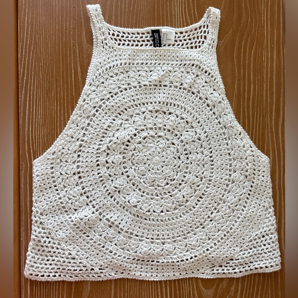 H&M Divided White Crochet Halter Tank Top